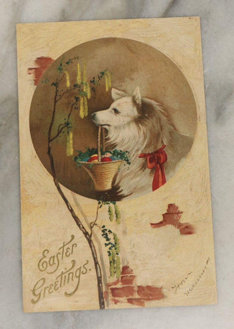Lot 114 - Grouping Of Three Antique Dog Postcards Including Little Girl With St. Bernard, Happy Days With Puppies And Kitten, And Easter Greetings