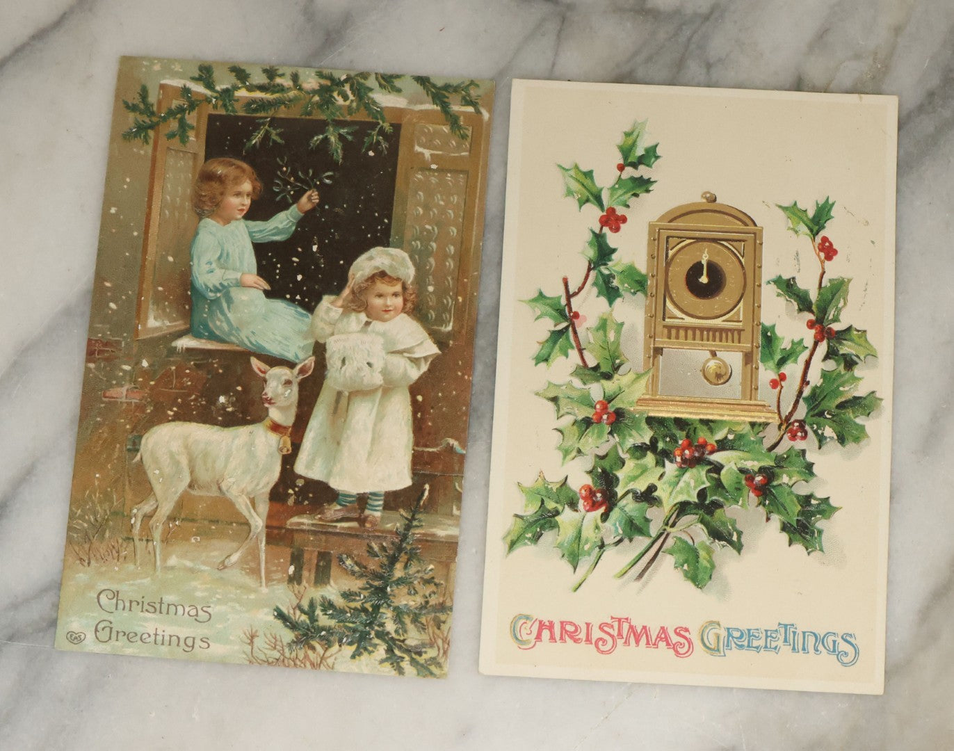 Lot 115 - Grouping Of Eight Antique And Vintage Christmas Postcards Including White Lamb, Nautical Theme, And Santa