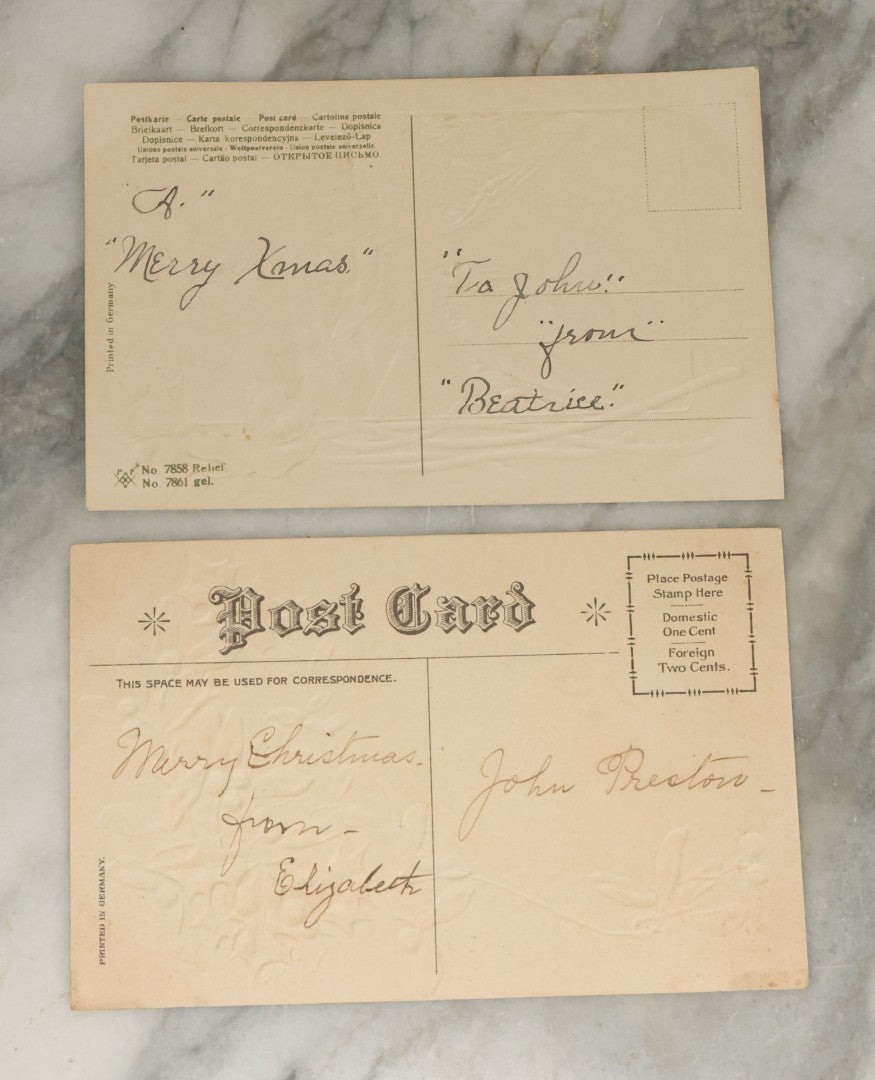 Lot 115 - Grouping Of Eight Antique And Vintage Christmas Postcards Including White Lamb, Nautical Theme, And Santa