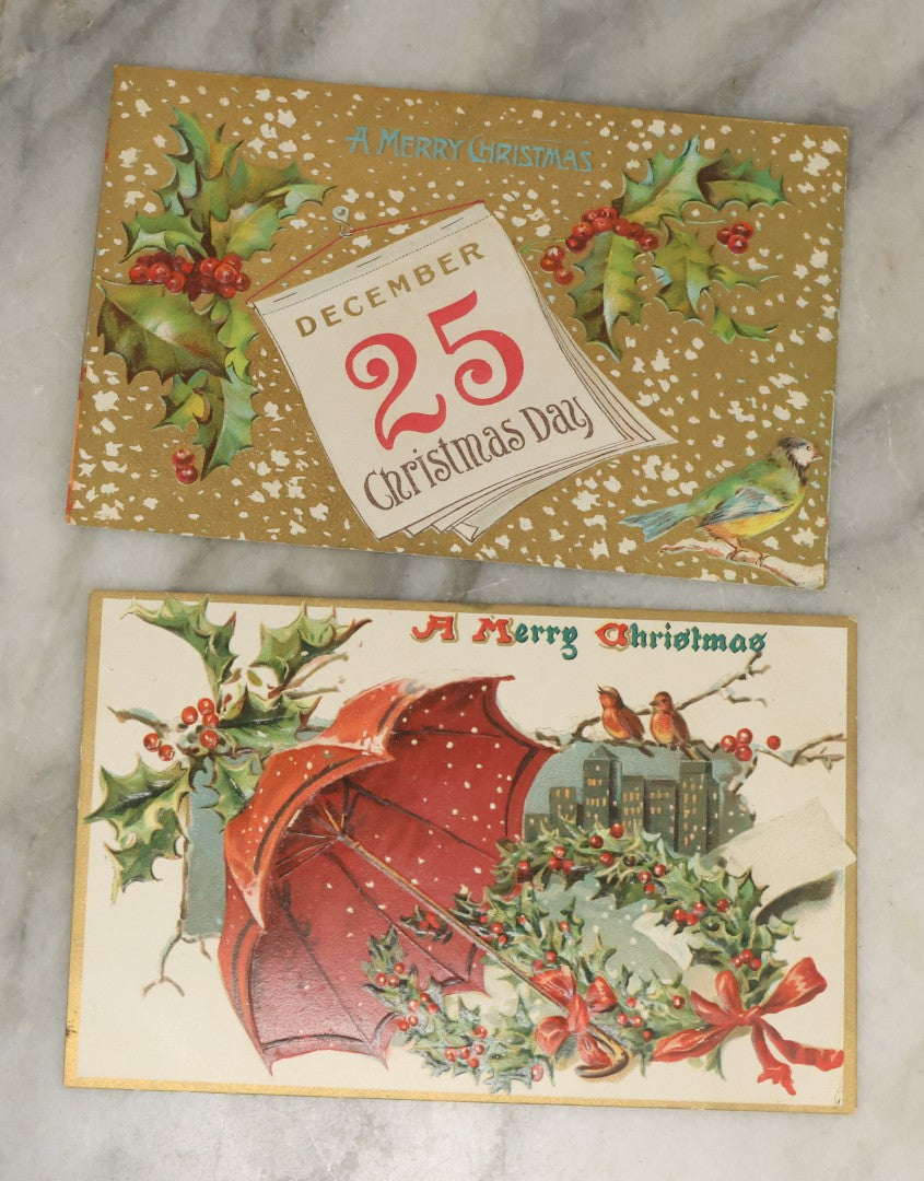 Lot 115 - Grouping Of Eight Antique And Vintage Christmas Postcards Including White Lamb, Nautical Theme, And Santa