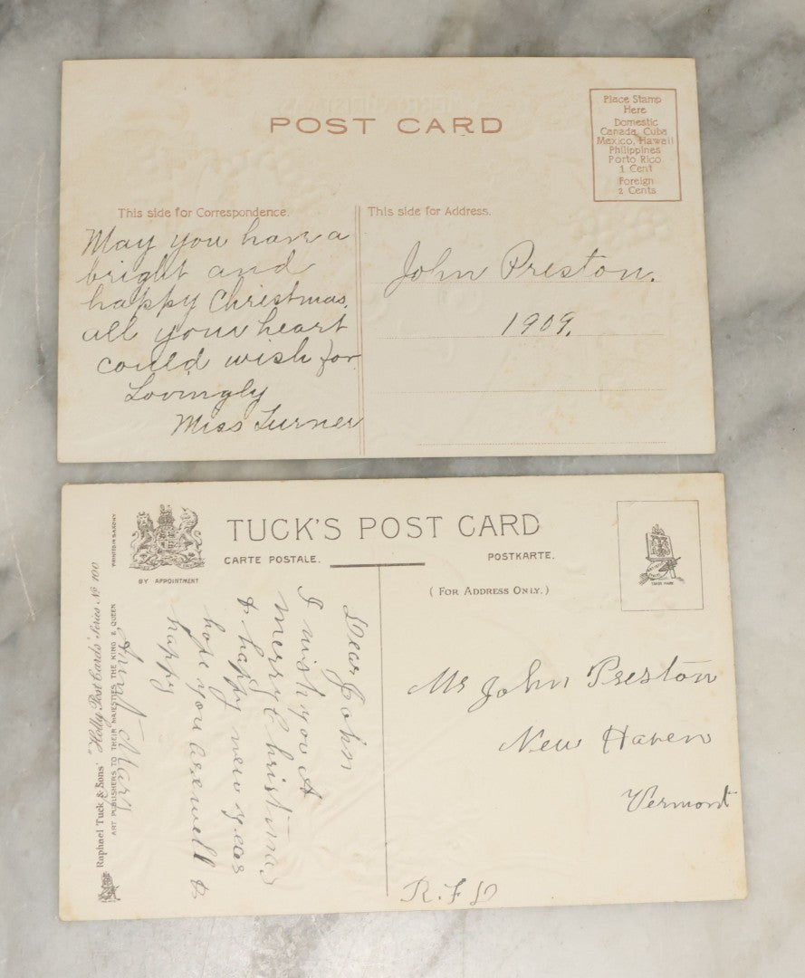 Lot 115 - Grouping Of Eight Antique And Vintage Christmas Postcards Including White Lamb, Nautical Theme, And Santa