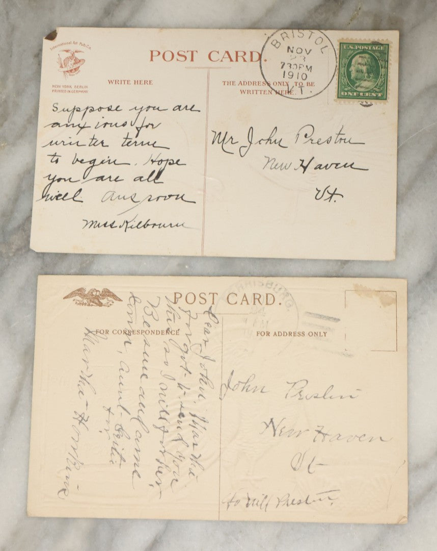 Lot 116 - Grouping Of Nine Various Antique Holiday Postcards Including Thanksgiving, Easter, And Valentine's Day