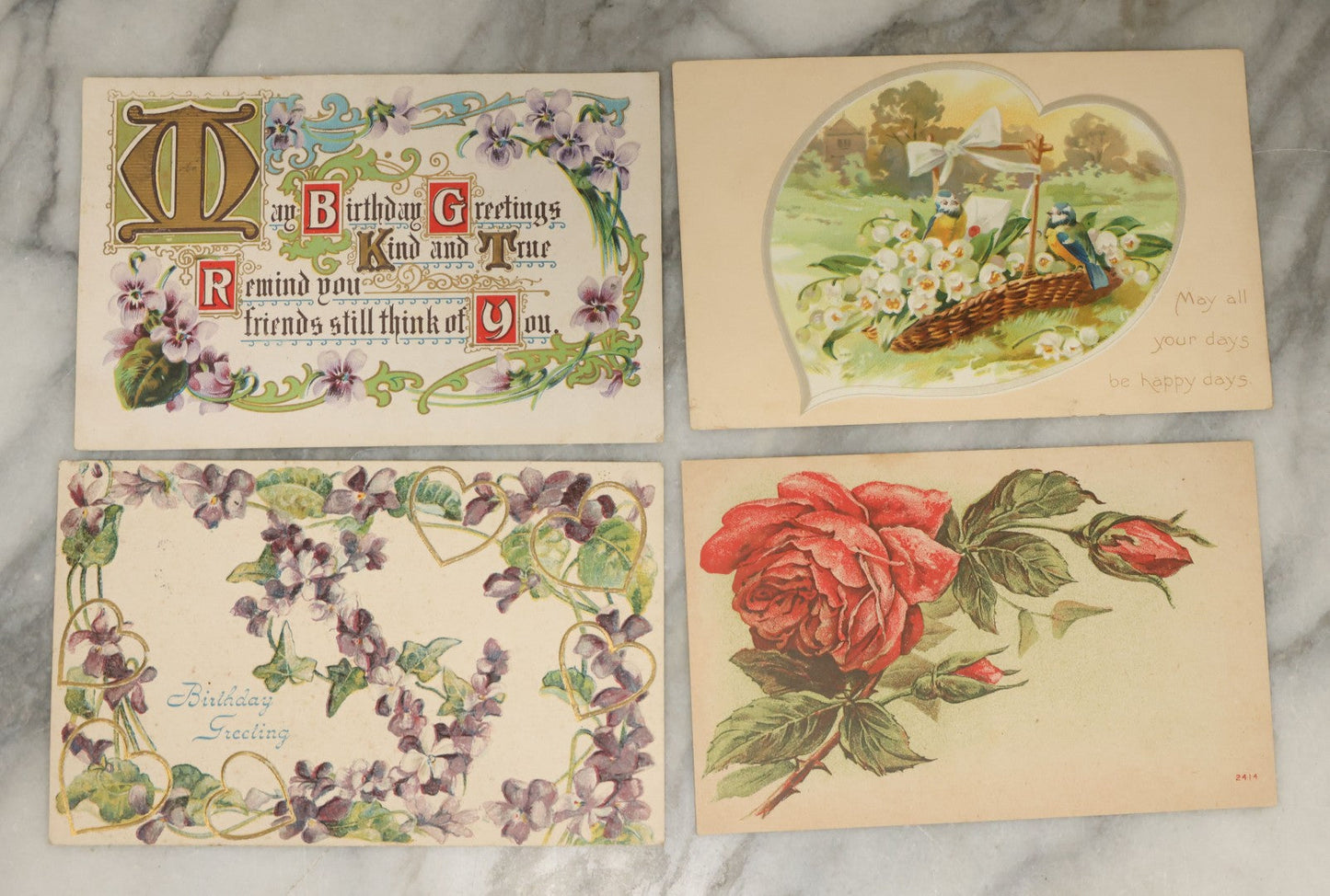 Lot 117 - Grouping Of Nine Various Antique General Greeting Postcards Including Birthday Greetings, To My Dear Cousin, Best Wishes, Etc.