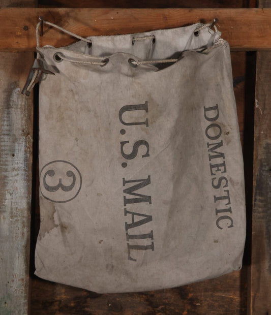 Vintage Mid-20th Century Heavy Canvas United States Domestic U.S. Mail Postal Service Sack Bag With Drawstring Closure