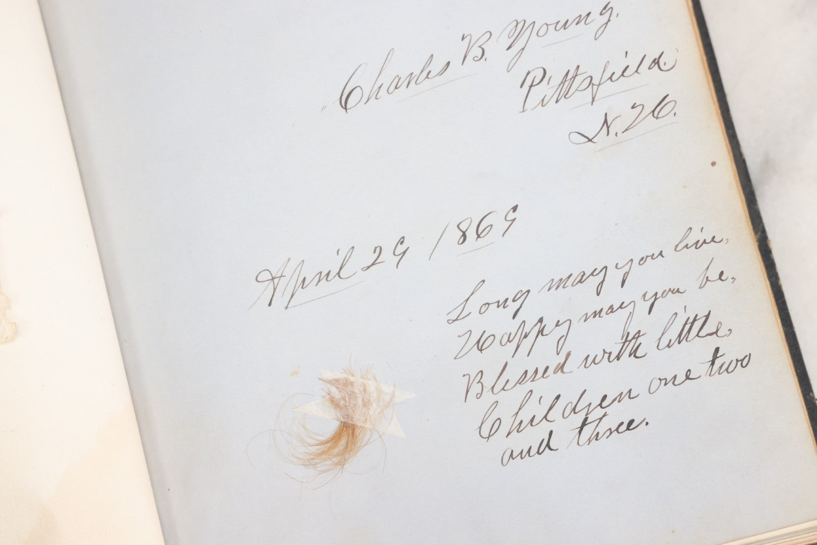 Lot 001 - Antique Album Of Remembrance, Containing 10+ Hair Mementos, Handwritten Notes And Signatures, Engravings, And Scraps, Belonged To Edith With Signatures From New Hampshire And Maine, 1860s