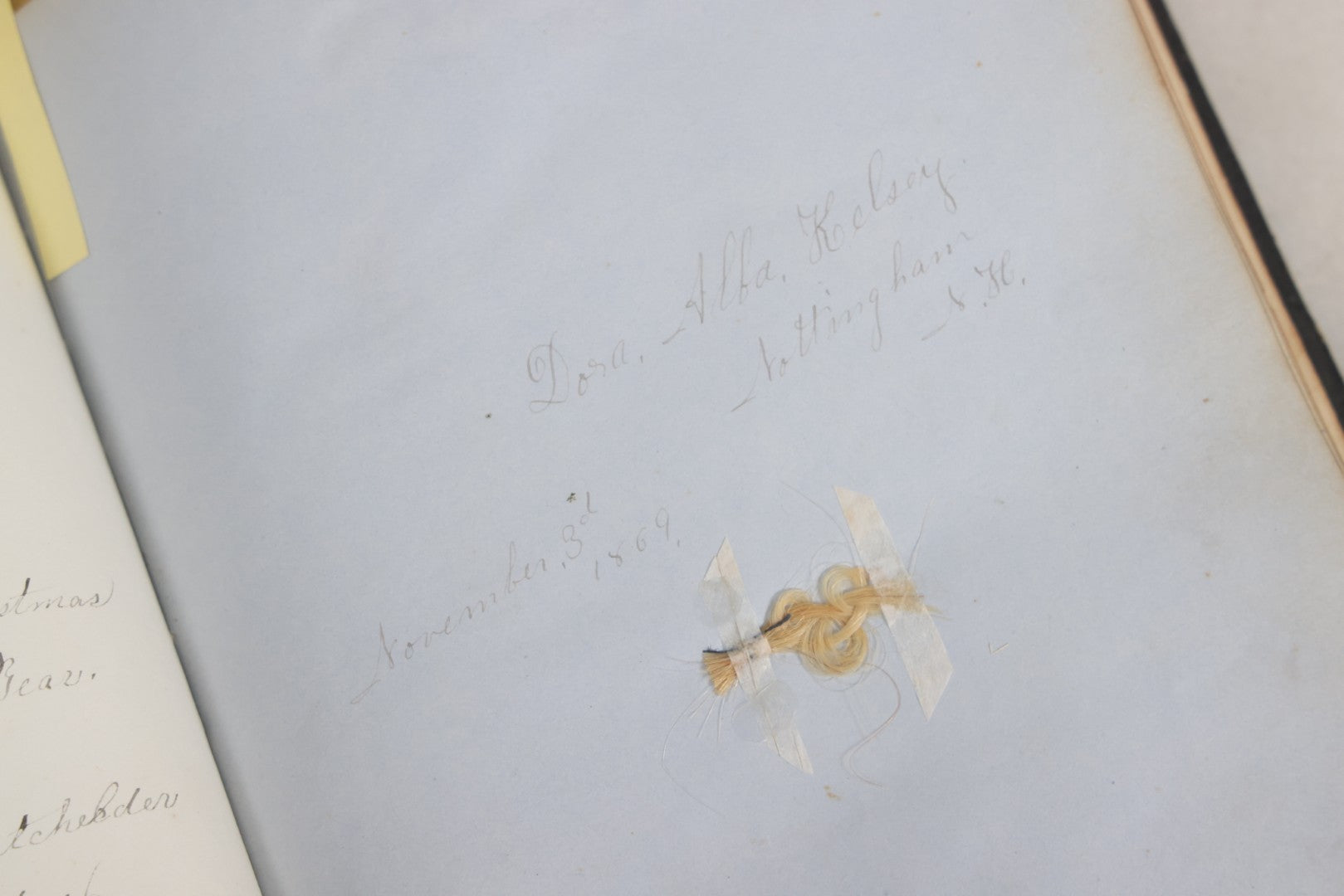 Lot 001 - Antique Album Of Remembrance, Containing 10+ Hair Mementos, Handwritten Notes And Signatures, Engravings, And Scraps, Belonged To Edith With Signatures From New Hampshire And Maine, 1860s