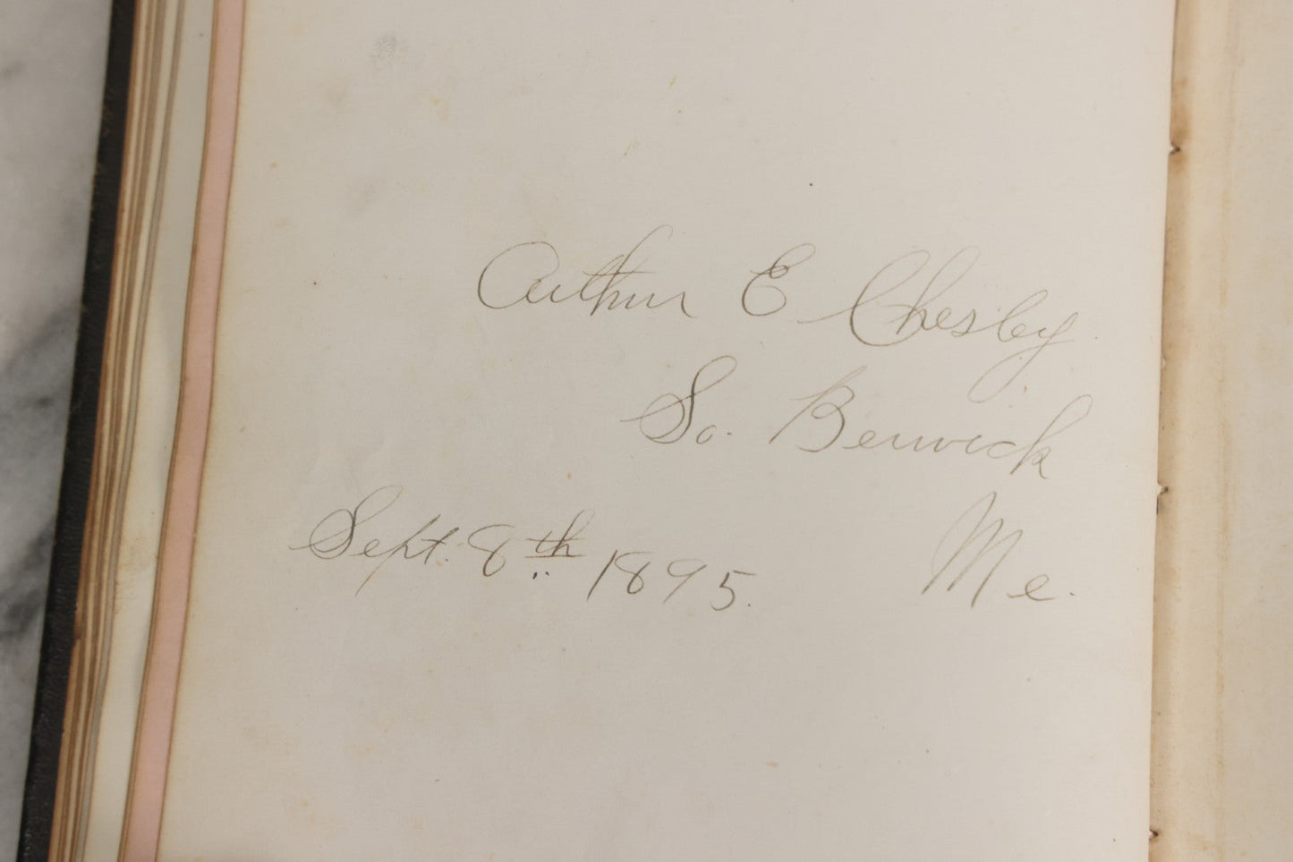 Lot 001 - Antique Album Of Remembrance, Containing 10+ Hair Mementos, Handwritten Notes And Signatures, Engravings, And Scraps, Belonged To Edith With Signatures From New Hampshire And Maine, 1860s