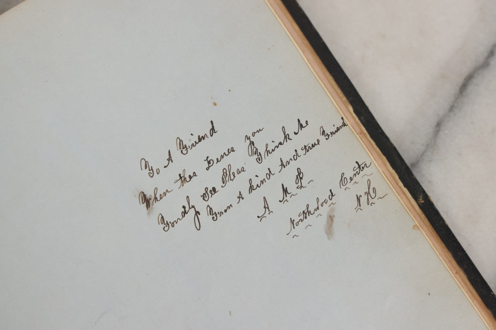 Lot 001 - Antique Album Of Remembrance, Containing 10+ Hair Mementos, Handwritten Notes And Signatures, Engravings, And Scraps, Belonged To Edith With Signatures From New Hampshire And Maine, 1860s