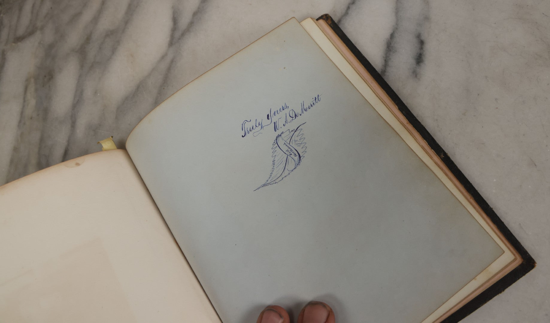 Lot 001 - Antique Album Of Remembrance, Containing 10+ Hair Mementos, Handwritten Notes And Signatures, Engravings, And Scraps, Belonged To Edith With Signatures From New Hampshire And Maine, 1860s