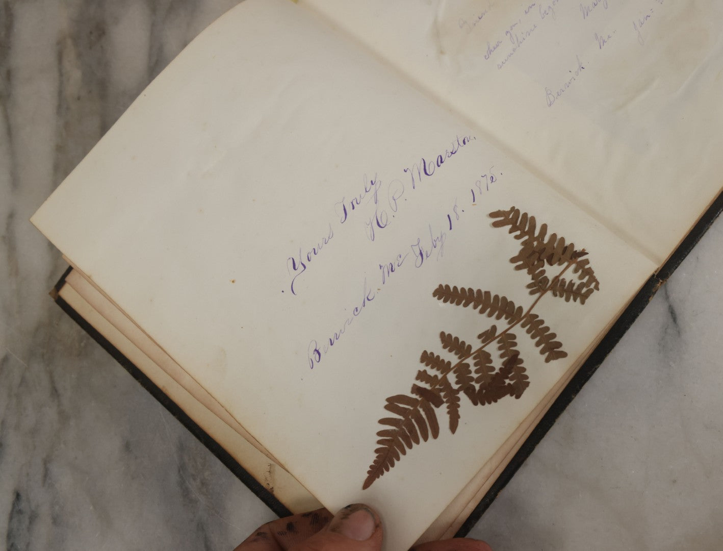 Lot 001 - Antique Album Of Remembrance, Containing 10+ Hair Mementos, Handwritten Notes And Signatures, Engravings, And Scraps, Belonged To Edith With Signatures From New Hampshire And Maine, 1860s