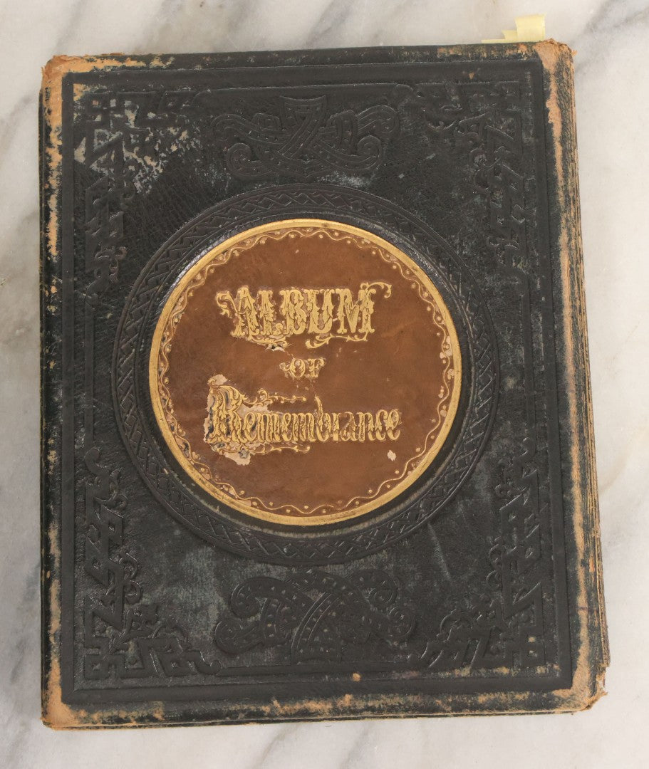 Lot 001 - Antique Album Of Remembrance, Containing 10+ Hair Mementos, Handwritten Notes And Signatures, Engravings, And Scraps, Belonged To Edith With Signatures From New Hampshire And Maine, 1860s