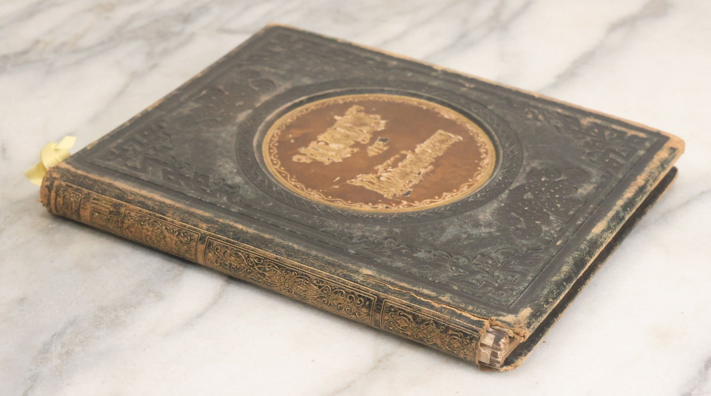 Lot 001 - Antique Album Of Remembrance, Containing 10+ Hair Mementos, Handwritten Notes And Signatures, Engravings, And Scraps, Belonged To Edith With Signatures From New Hampshire And Maine, 1860s