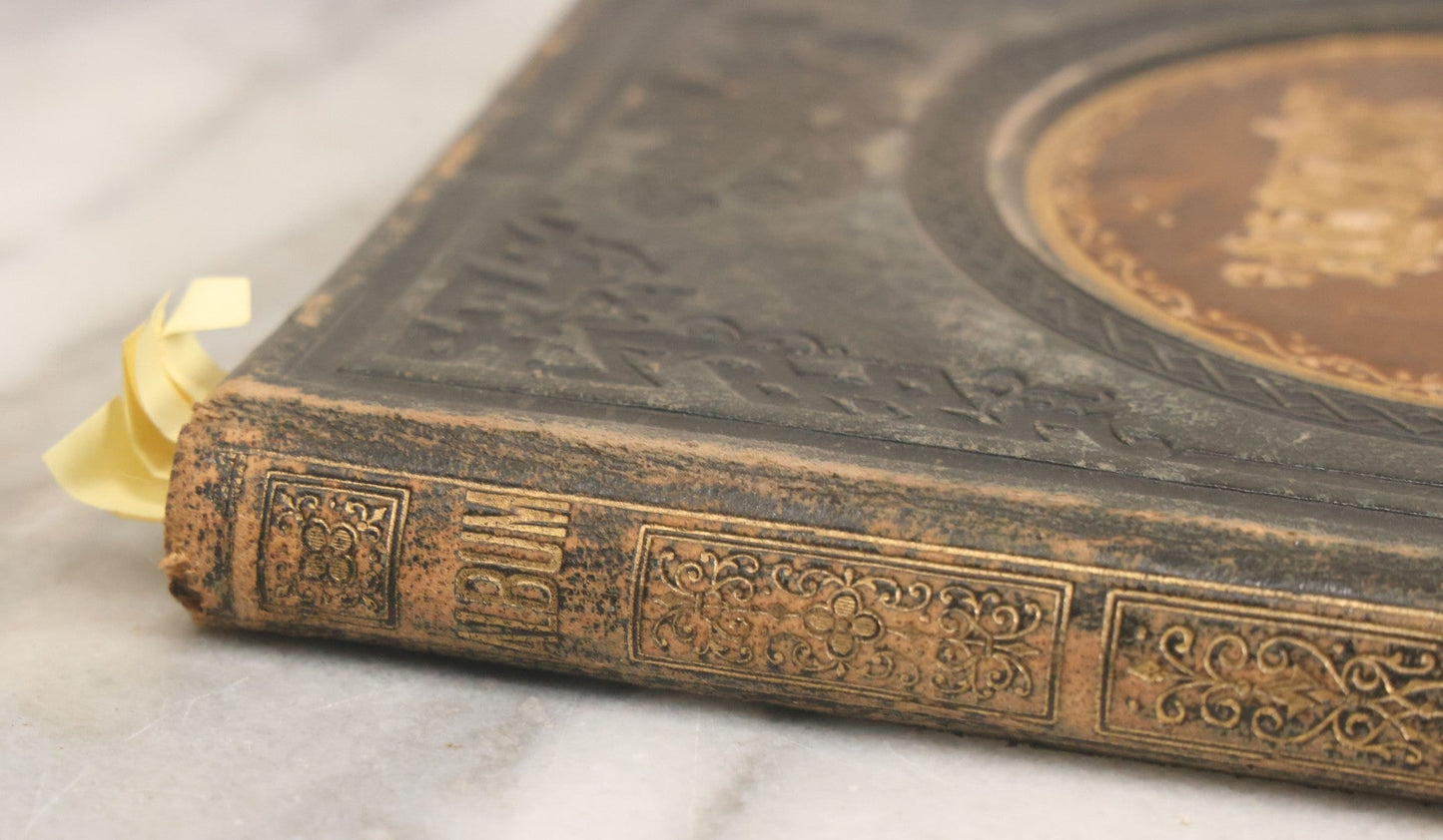 Lot 001 - Antique Album Of Remembrance, Containing 10+ Hair Mementos, Handwritten Notes And Signatures, Engravings, And Scraps, Belonged To Edith With Signatures From New Hampshire And Maine, 1860s