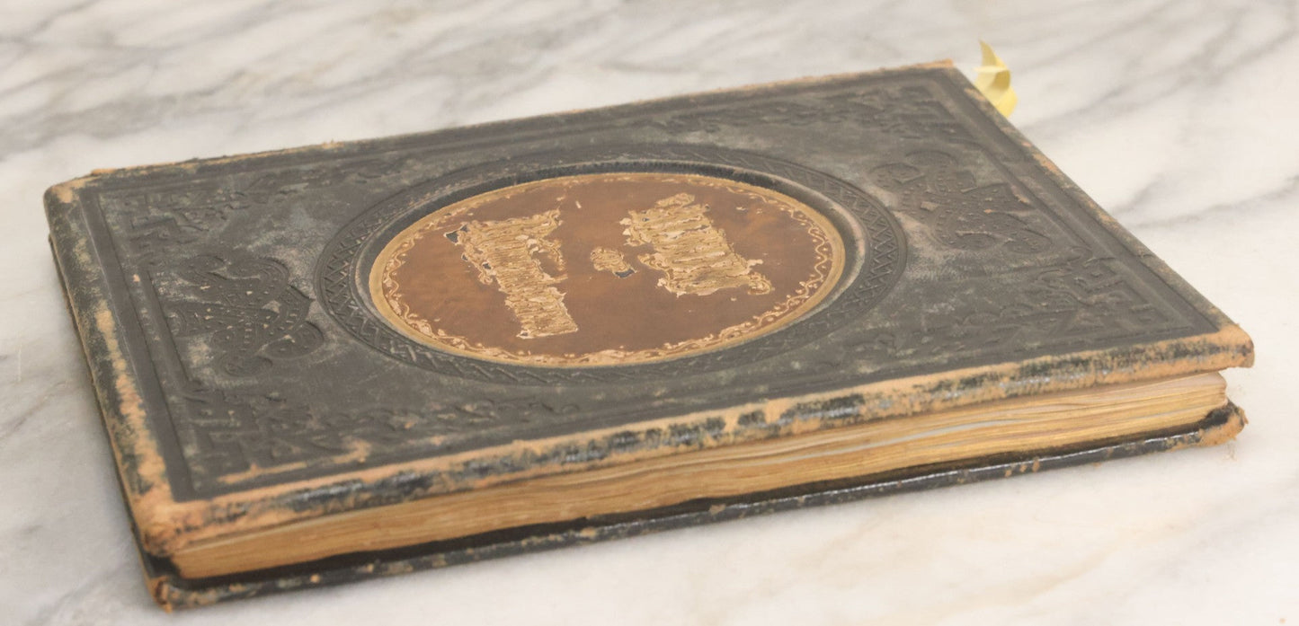 Lot 001 - Antique Album Of Remembrance, Containing 10+ Hair Mementos, Handwritten Notes And Signatures, Engravings, And Scraps, Belonged To Edith With Signatures From New Hampshire And Maine, 1860s