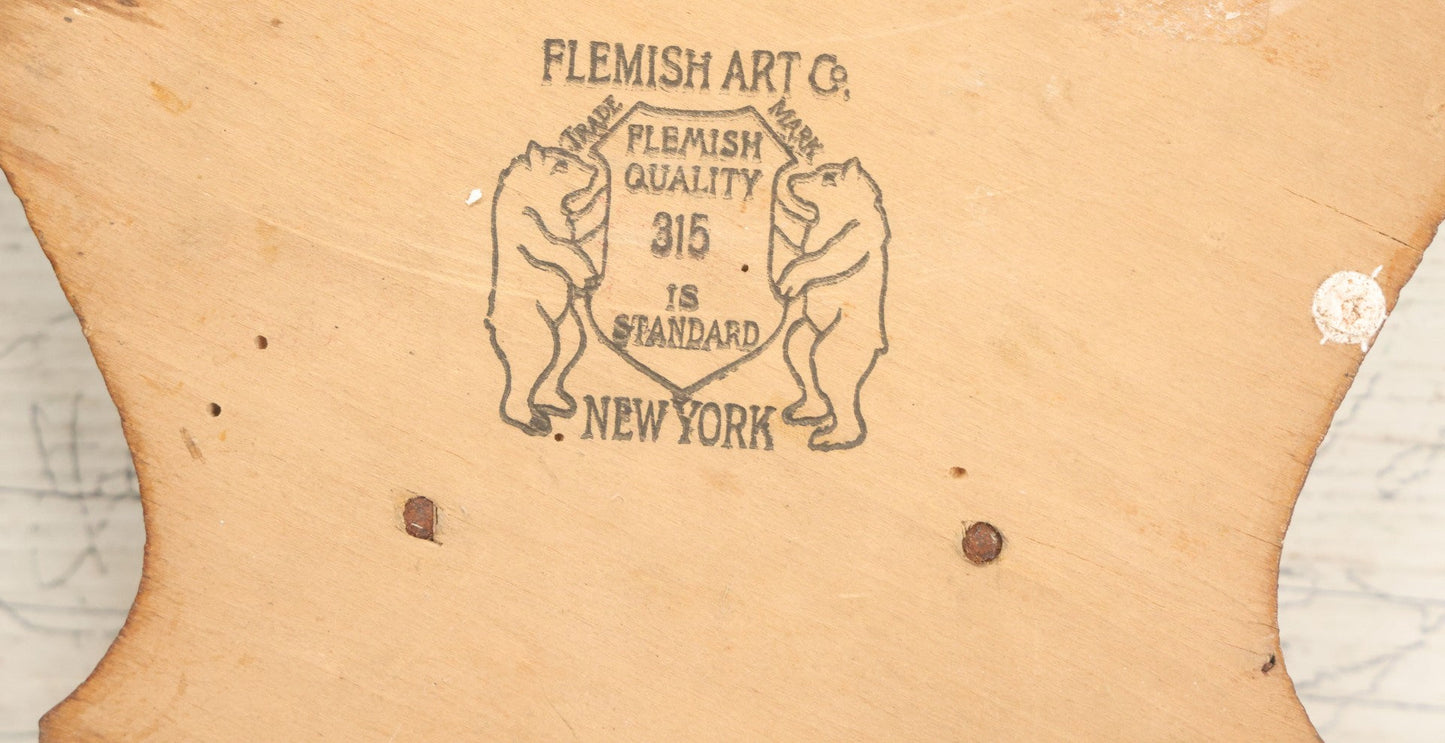 Lot 077 - Antique Wood Burned Pyrography Wall Hanging Plaque Fleur-De-Lis Tie Rack, Flemish Art Co., New York, No. 315, 8-1/4" x 12-3/4"