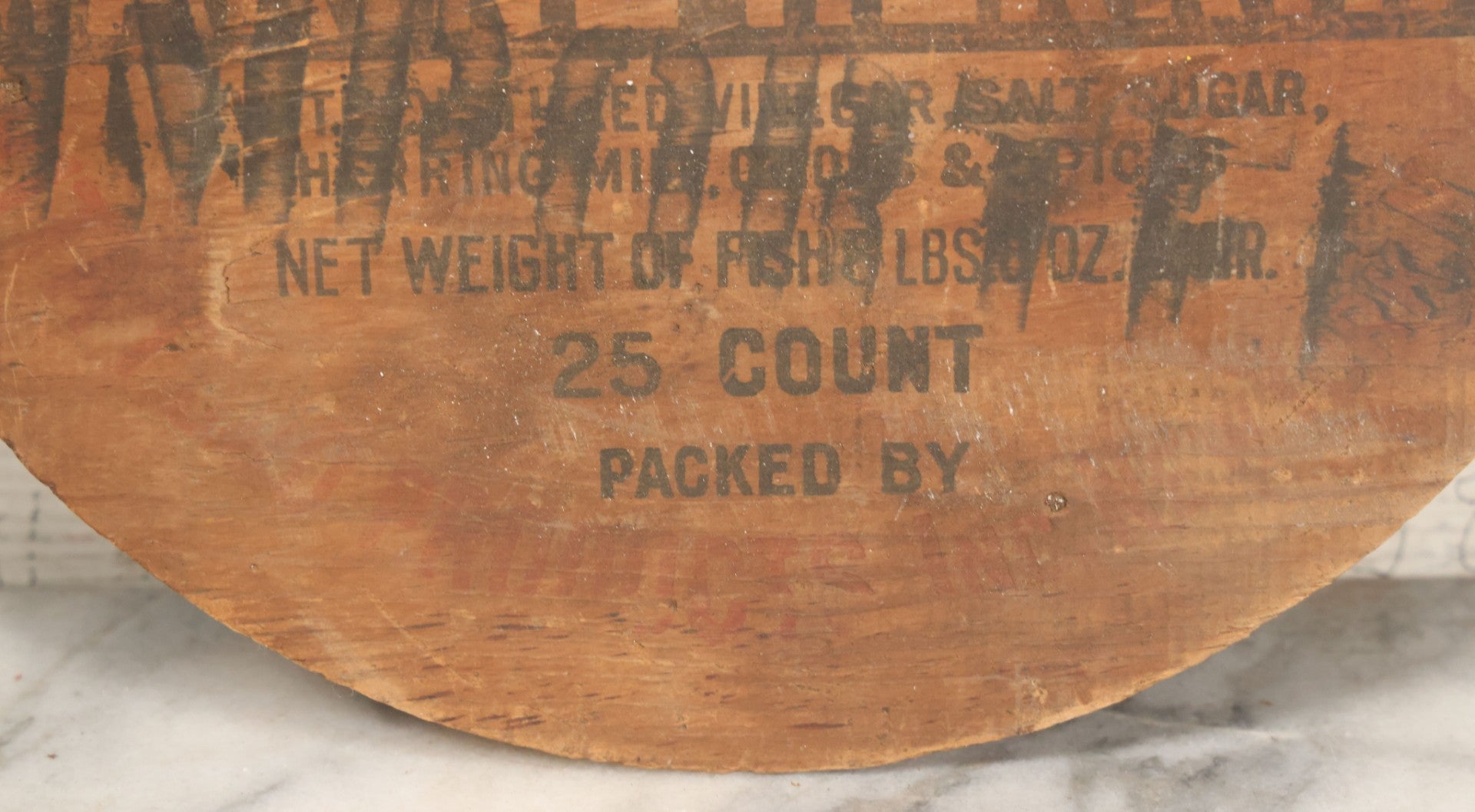 Lot 078 - Vintage Vita Brand Marine Herring Fish Advertising Barrel Lid, As Found, With Wear, 10-1/2" Diameter