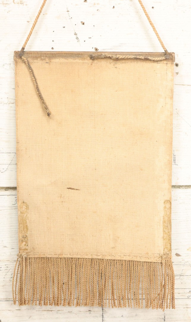 Lot 079 - Antique Oil On Canvas Hanging Painting Of A Rowboat On The Shore Of A Forest, Artist Signed J.S. Wright, With Hanging Rope And Rope Fringe On Bottom