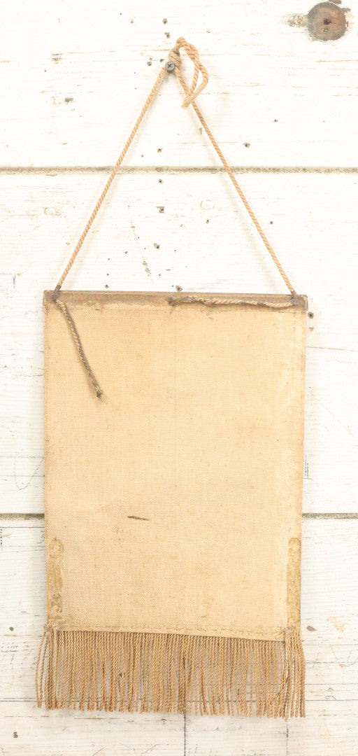 Lot 079 - Antique Oil On Canvas Hanging Painting Of A Rowboat On The Shore Of A Forest, Artist Signed J.S. Wright, With Hanging Rope And Rope Fringe On Bottom