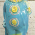 Lot 081 - Vintage Chalkware Clown Bank Carnival Prize With Glitter Details, Blue And Yellow Air Brush Paint, 13" H