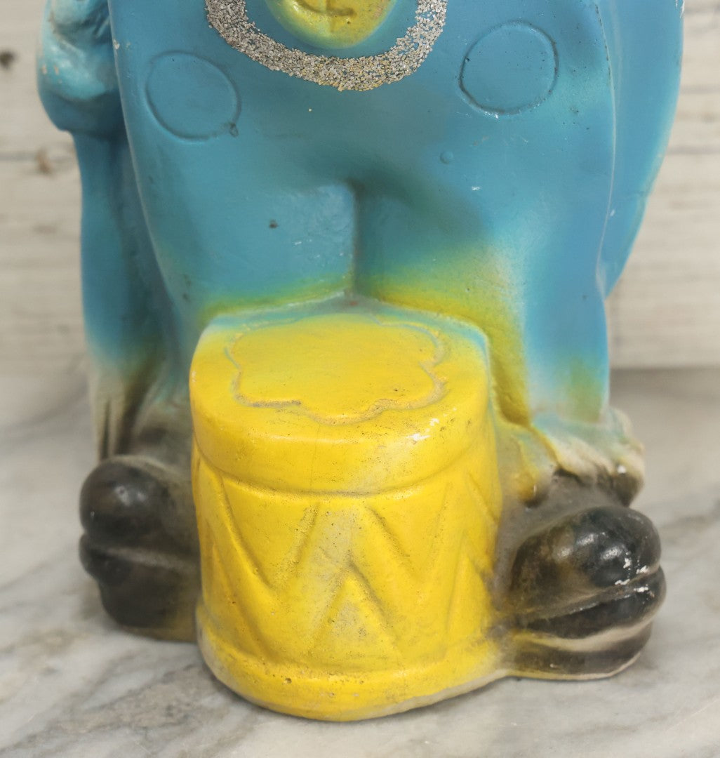 Lot 081 - Vintage Chalkware Clown Bank Carnival Prize With Glitter Details, Blue And Yellow Air Brush Paint, 13" H