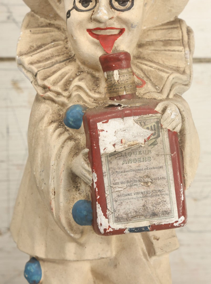 Lot 082 - Vintage Chalkware Pierrot Clown Bar Back Advertising Statue For French Liqueur Cointreau, Note Chips, Losses, 14-1/2" H