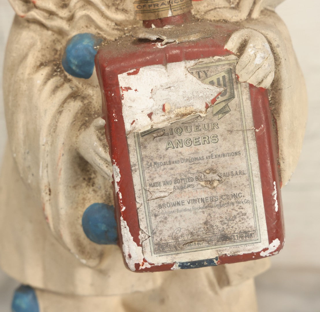 Lot 082 - Vintage Chalkware Pierrot Clown Bar Back Advertising Statue For French Liqueur Cointreau, Note Chips, Losses, 14-1/2" H