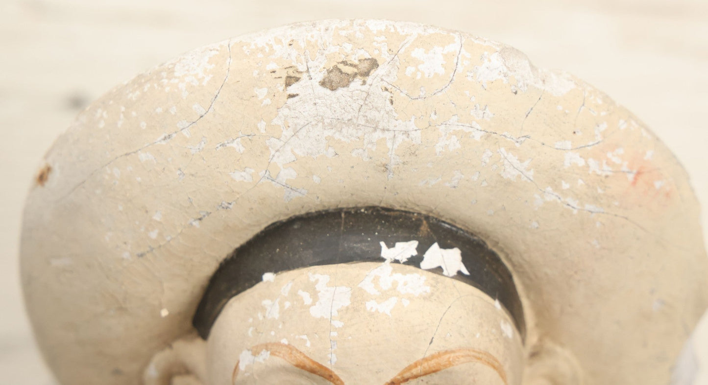 Lot 082 - Vintage Chalkware Pierrot Clown Bar Back Advertising Statue For French Liqueur Cointreau, Note Chips, Losses, 14-1/2" H