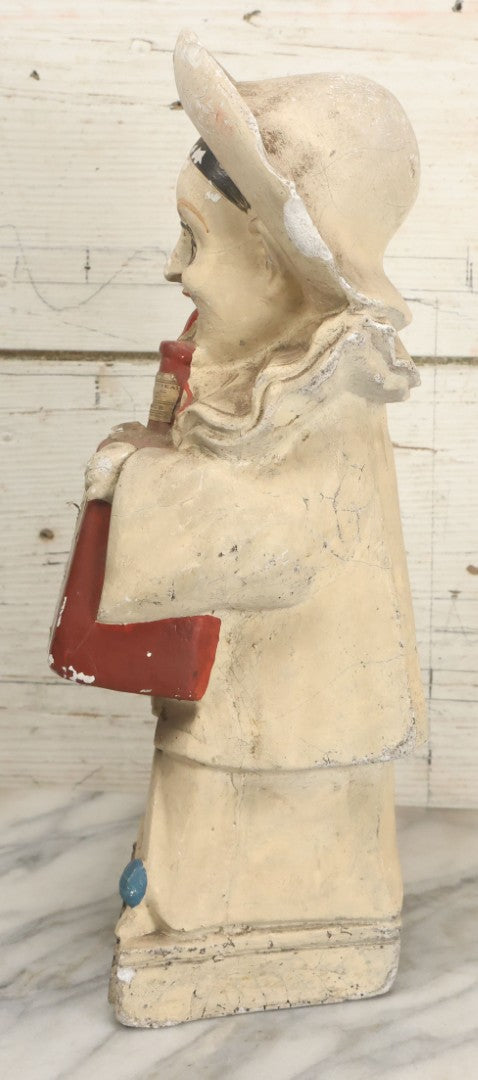 Lot 082 - Vintage Chalkware Pierrot Clown Bar Back Advertising Statue For French Liqueur Cointreau, Note Chips, Losses, 14-1/2" H