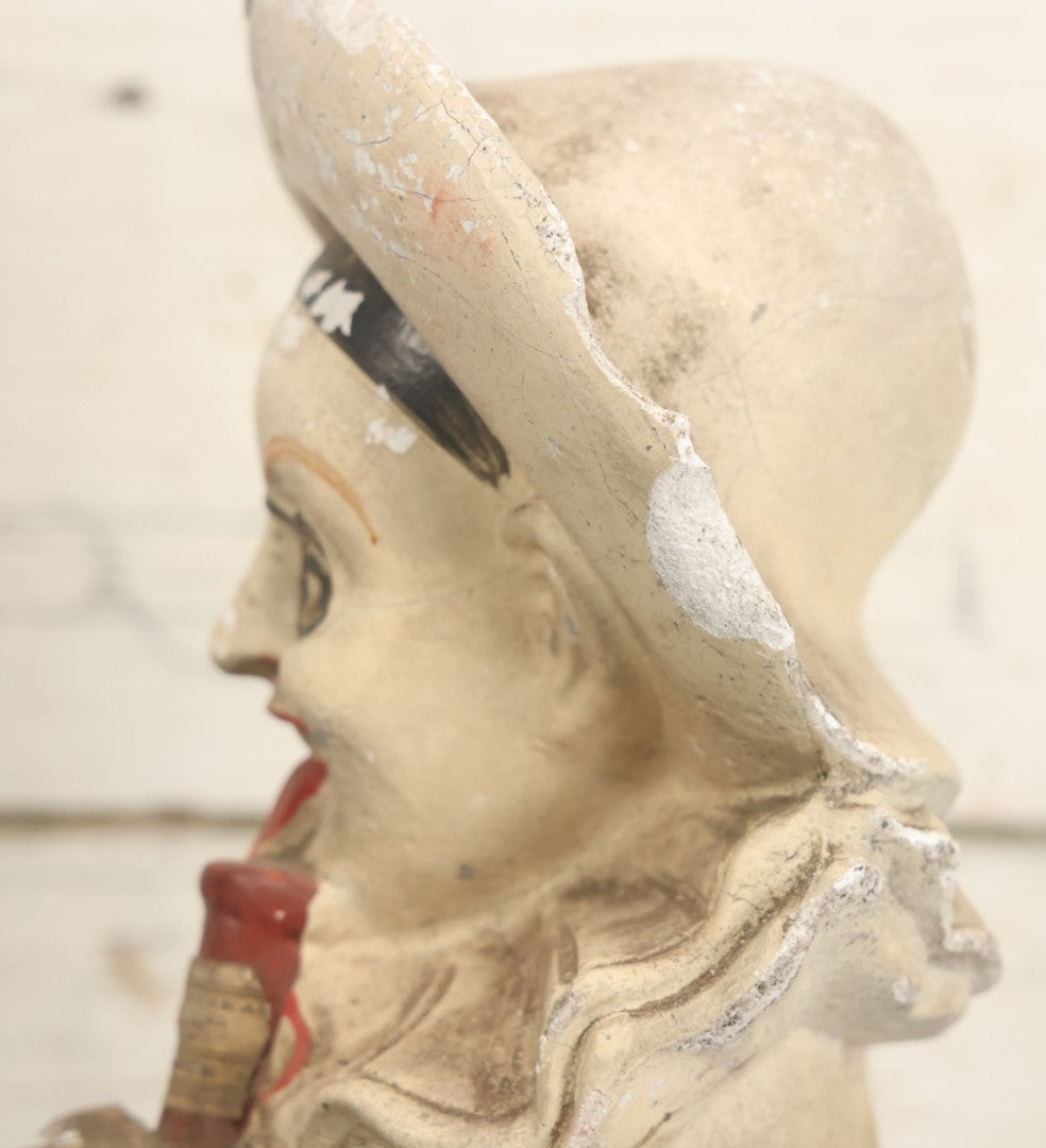 Lot 082 - Vintage Chalkware Pierrot Clown Bar Back Advertising Statue For French Liqueur Cointreau, Note Chips, Losses, 14-1/2" H