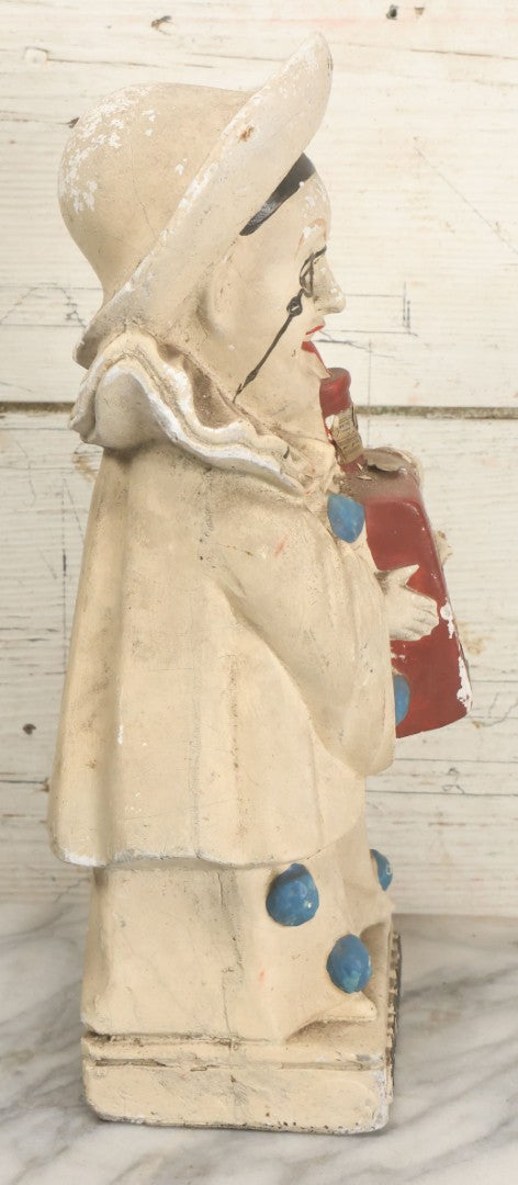 Lot 082 - Vintage Chalkware Pierrot Clown Bar Back Advertising Statue For French Liqueur Cointreau, Note Chips, Losses, 14-1/2" H