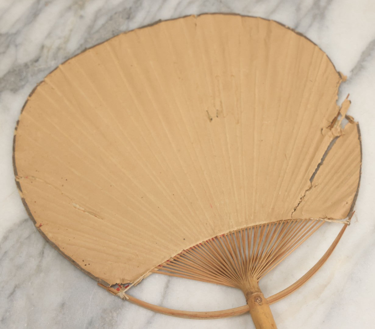 Lot 083 - Grouping Of Six Antique Paper And Bamboo Japanese Advertising Fans, Including One With Bats In Flight, Other Scenes, Varying Conditions