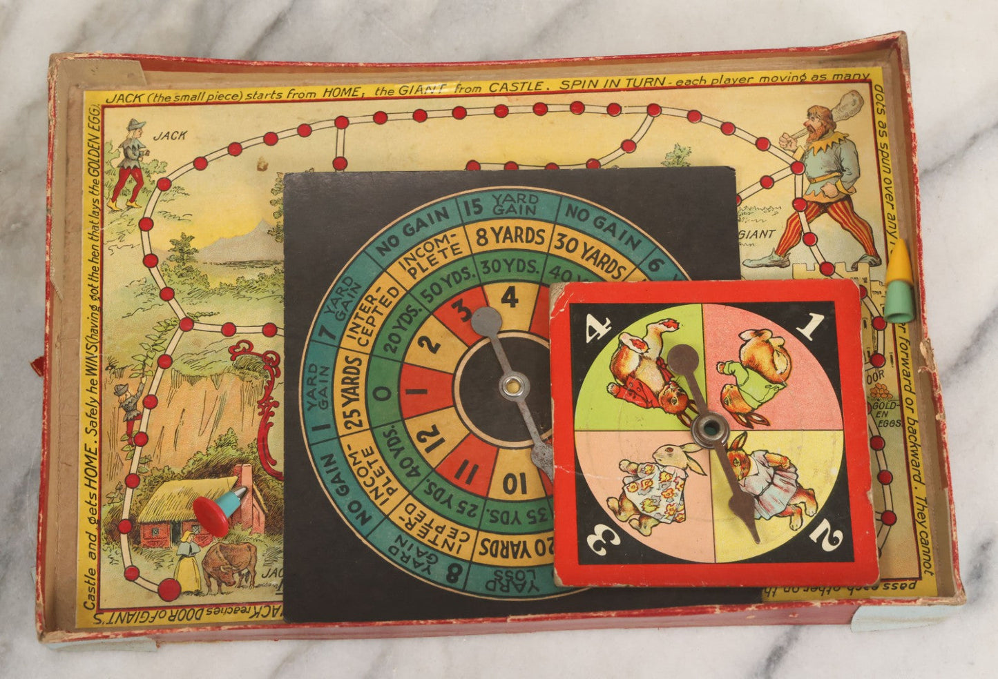 Lot 086 - Antique Jack And The Beanstalk Lithographed Children's Game, Parker Brothers, Salem, Massachusetts, 1895, With Two Spinners And Game Pieces, As Found