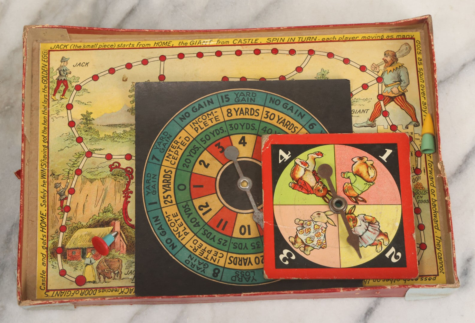 Lot 086 - Antique Jack And The Beanstalk Lithographed Children's Game, Parker Brothers, Salem, Massachusetts, 1895, With Two Spinners And Game Pieces, As Found