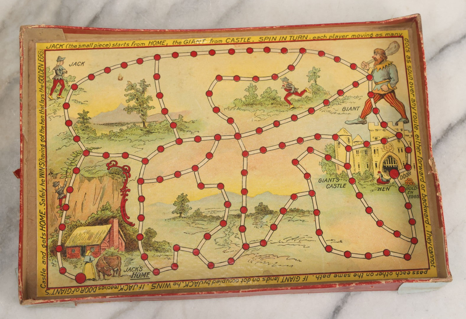 Lot 086 - Antique Jack And The Beanstalk Lithographed Children's Game, Parker Brothers, Salem, Massachusetts, 1895, With Two Spinners And Game Pieces, As Found
