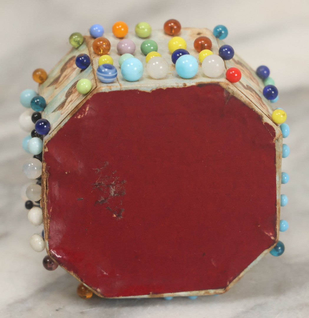 Lot 087 - Pair Of Antique Paper Board Pin Cubes, Including H.F. Neuss "Original Pin Cube" With Paper Label On Bottom, With Various Ball Head Sewing Pins 