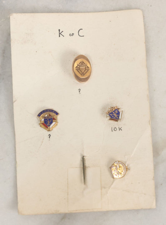 Lot 090 - Grouping Of Four Vintage Fraternal Pins Including Rebekah I.O.O.F., Three Knights Of Columbus Pins