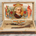 Lot 092 - Antique Wooden Cigar Box With Lithographed Label For The Irving Cigar, Bearing The Likeness Of English Stage Actor Henry Irving As The Devilish Mephistopheles, And A Jester On Interior Label