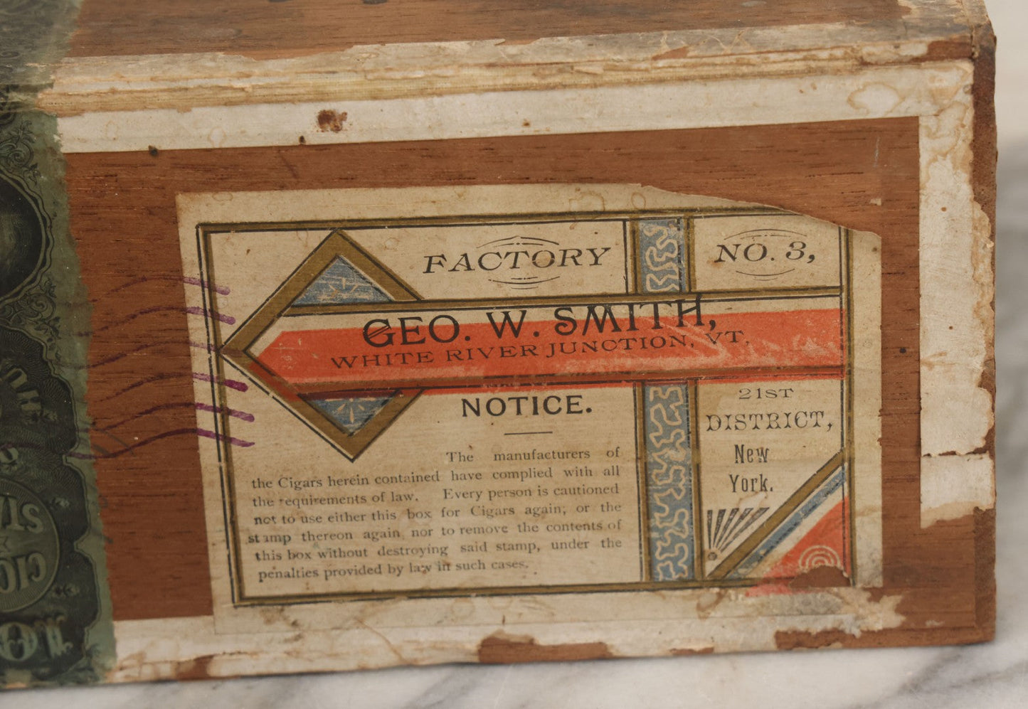 Lot 093 - Antique Wooden Cigar Box With Lithographed Label For Tiger Brand Cigars, With Tiger Graphics On External And Internal Labels, Sackett & Wilhelms Lithograph Company, New York