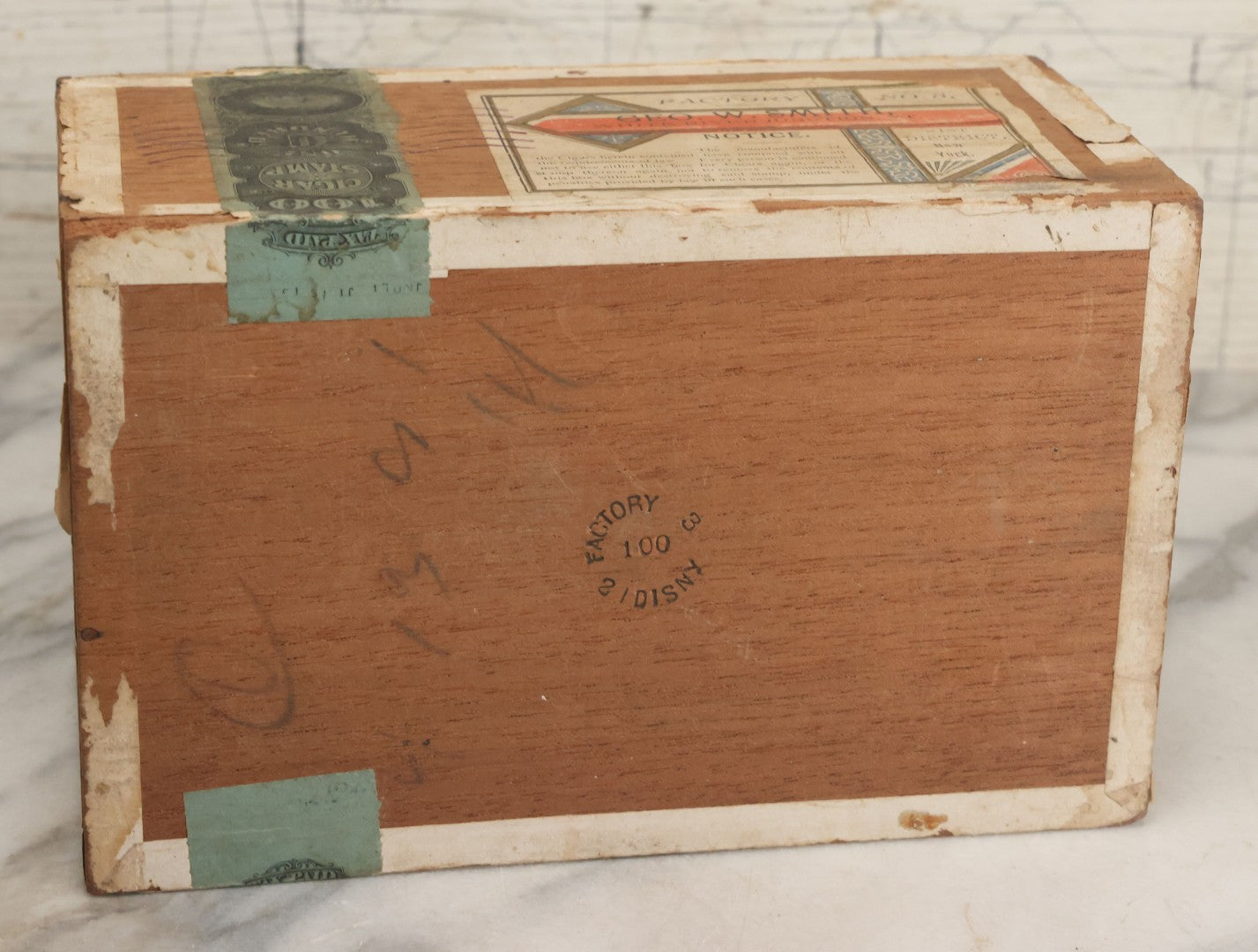 Lot 093 - Antique Wooden Cigar Box With Lithographed Label For Tiger Brand Cigars, With Tiger Graphics On External And Internal Labels, Sackett & Wilhelms Lithograph Company, New York