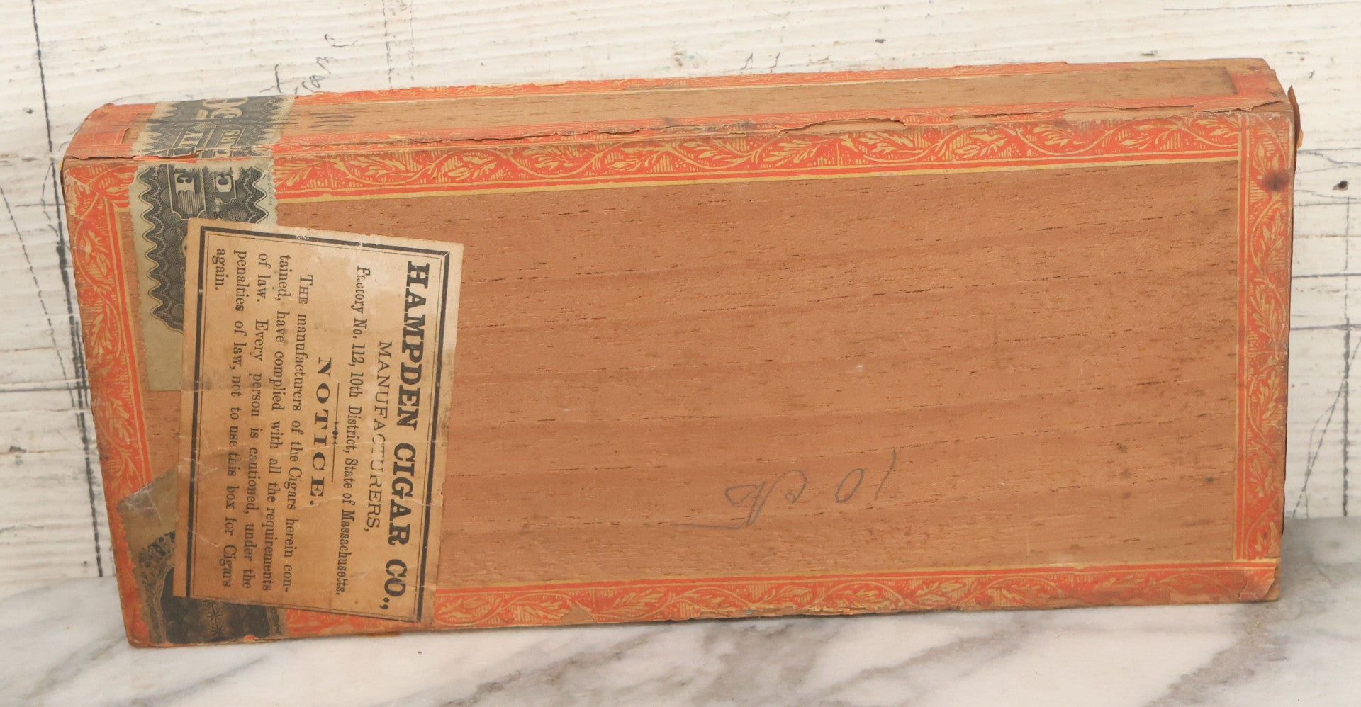 Lot 094 - Antique Wooden Cigar Box With Lithographed Label For Seafoam Cigars, Hampden Cigar Co., Manufacturers, With Nude Woman On Dolphin Graphics On External And Internal Labels, Note Cover Detached