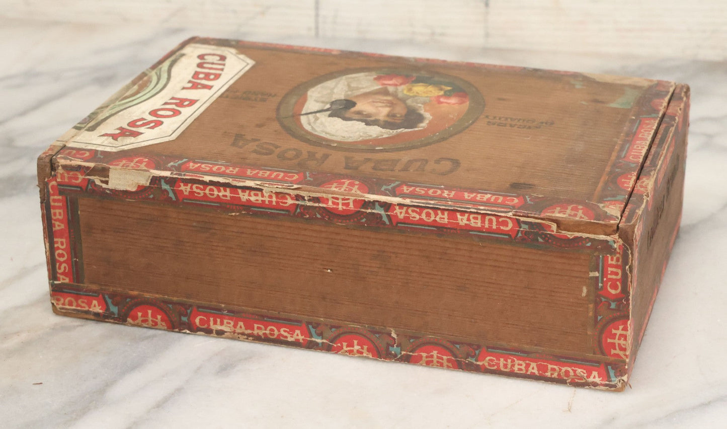Lot 095 - Antique Wooden Cigar Box With Lithographed Label For Cuba Rosa Londres Grande Cigars, J.C. Hauer's Sons, Manufacturers, Lebanon, Pennsylvania, With Pretty Woman On External And Internal Labels