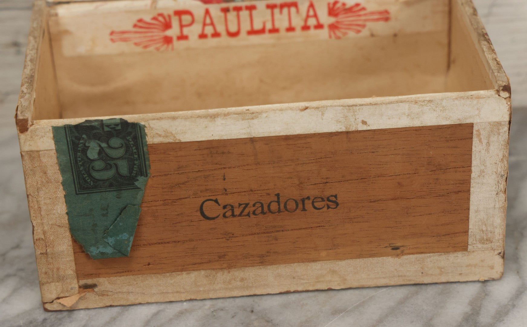Lot 096 - Antique Wooden Cigar Box With Lithographed Label For Paulita Habana Cigars, With Woman In Blue Hat Graphics On External And Internal Labels