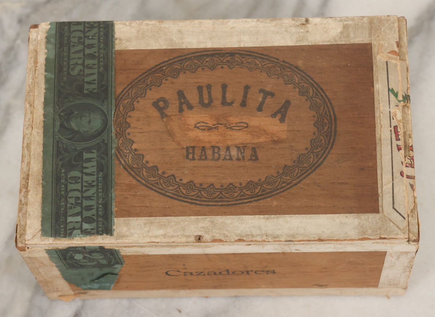 Lot 096 - Antique Wooden Cigar Box With Lithographed Label For Paulita Habana Cigars, With Woman In Blue Hat Graphics On External And Internal Labels