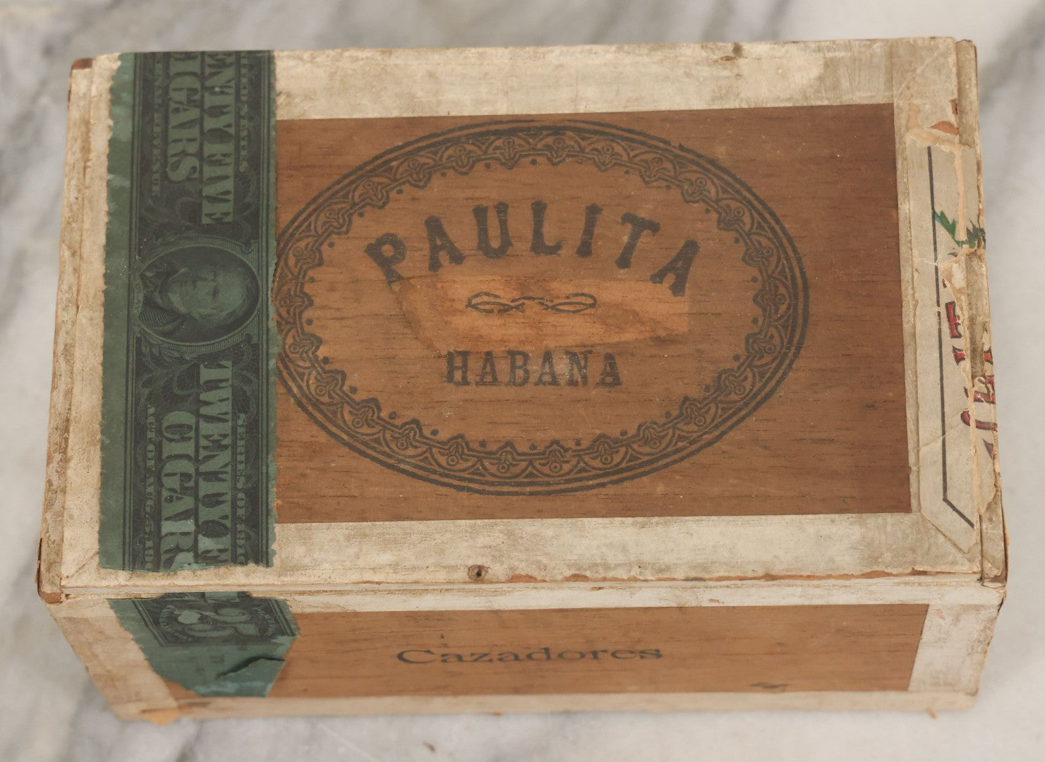 Lot 096 - Antique Wooden Cigar Box With Lithographed Label For Paulita Habana Cigars, With Woman In Blue Hat Graphics On External And Internal Labels