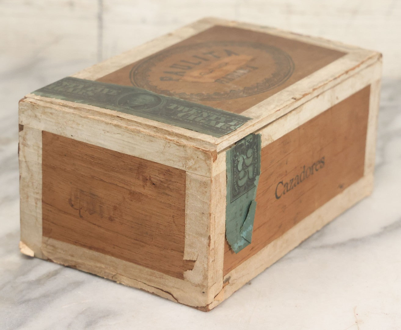 Lot 096 - Antique Wooden Cigar Box With Lithographed Label For Paulita Habana Cigars, With Woman In Blue Hat Graphics On External And Internal Labels