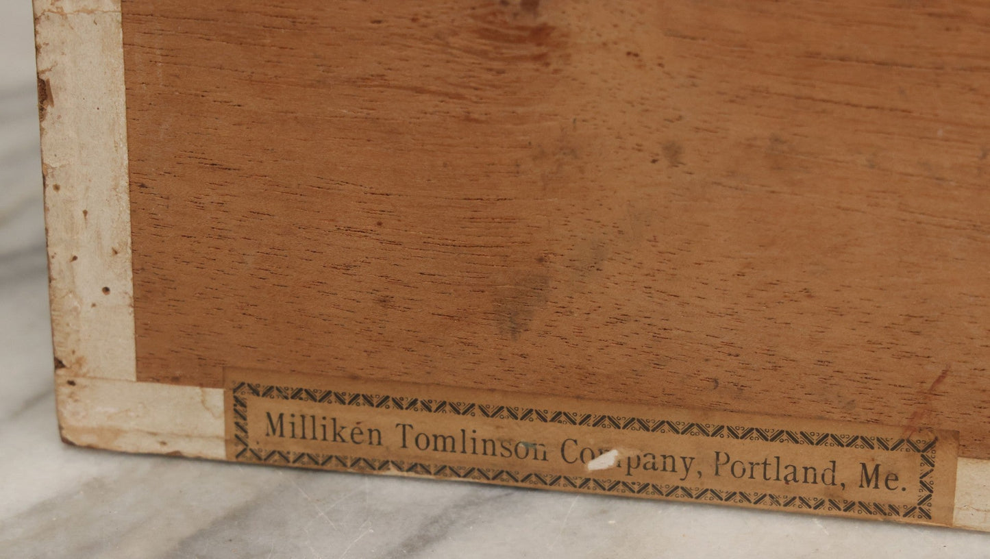 Lot 097 - Antique Wooden Cigar Box With Lithographed Label For Flower Of Florida Cigars, With Woman In Pink Hat & Lighthouse Graphics On External And Internal Labels, Paper Label From Milliken Tomlinson Company, Portland, Maine