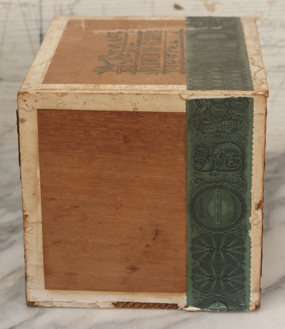 Lot 097 - Antique Wooden Cigar Box With Lithographed Label For Flower Of Florida Cigars, With Woman In Pink Hat & Lighthouse Graphics On External And Internal Labels, Paper Label From Milliken Tomlinson Company, Portland, Maine