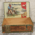 Lot 098 - Antique Wooden Cigar Box With Lithographed Label For The Hunter's Friend Cigars, With Hunter And Dog Graphics On Internal Label