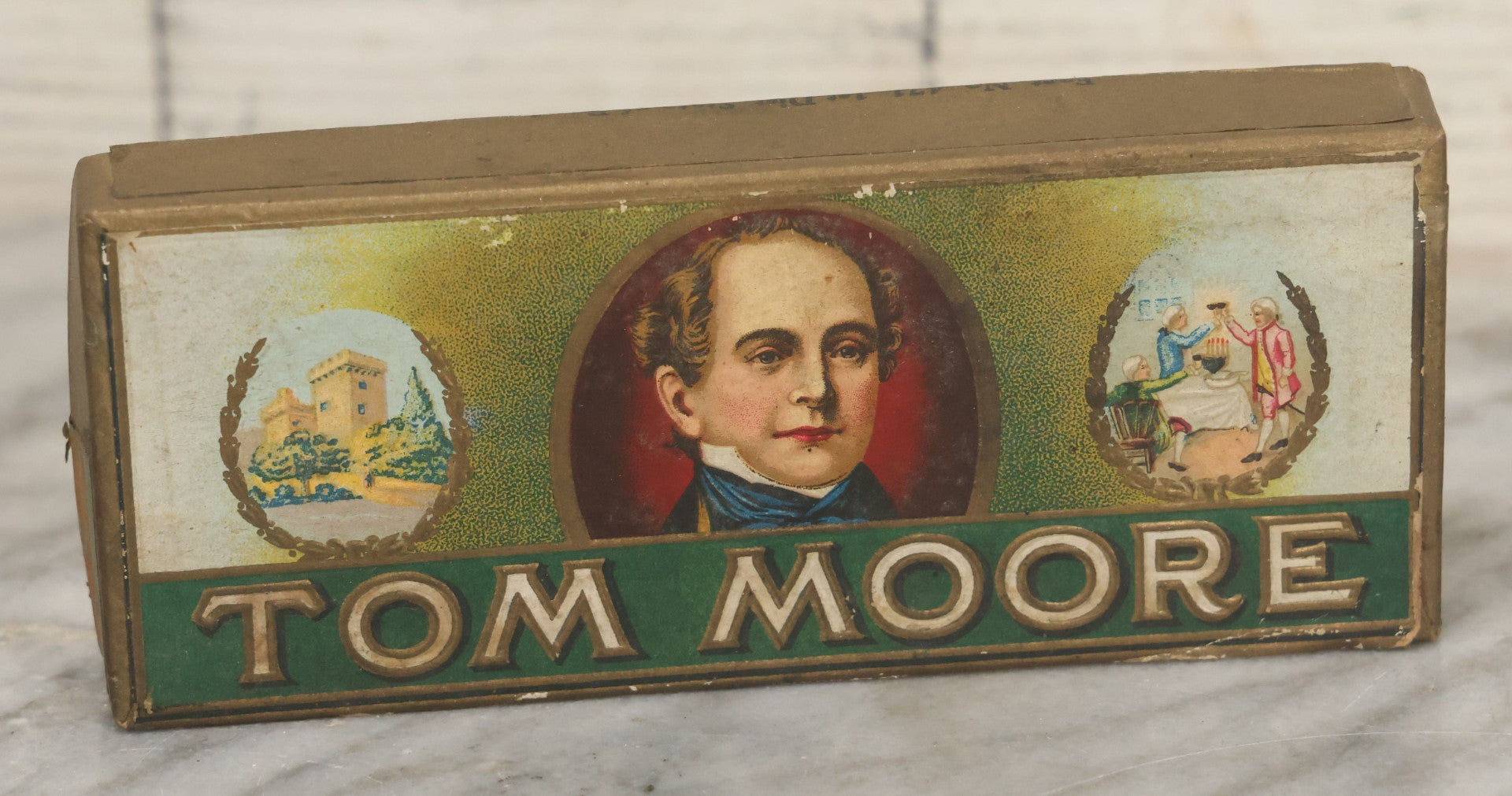 Lot 099 - Antique Paper Board Cigar Box For Tom Moore Cigars, With Lithographed Exterior Label