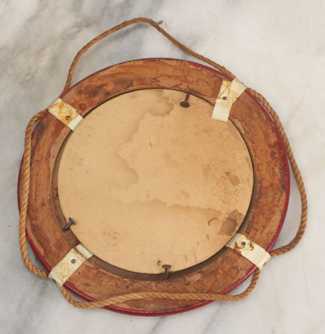 Lot 101 - Antique Souvenir Of Revere Beach, Massachusetts, With Photo Of Bath House And Automobile, In Hand Painted Life Preserver Frame With Rope Embellishments